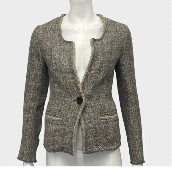 Isabel Marant Etoile Grey and Ecru Tweed Woolen Jacket, Womens Size 36 - Picture 2 of 7